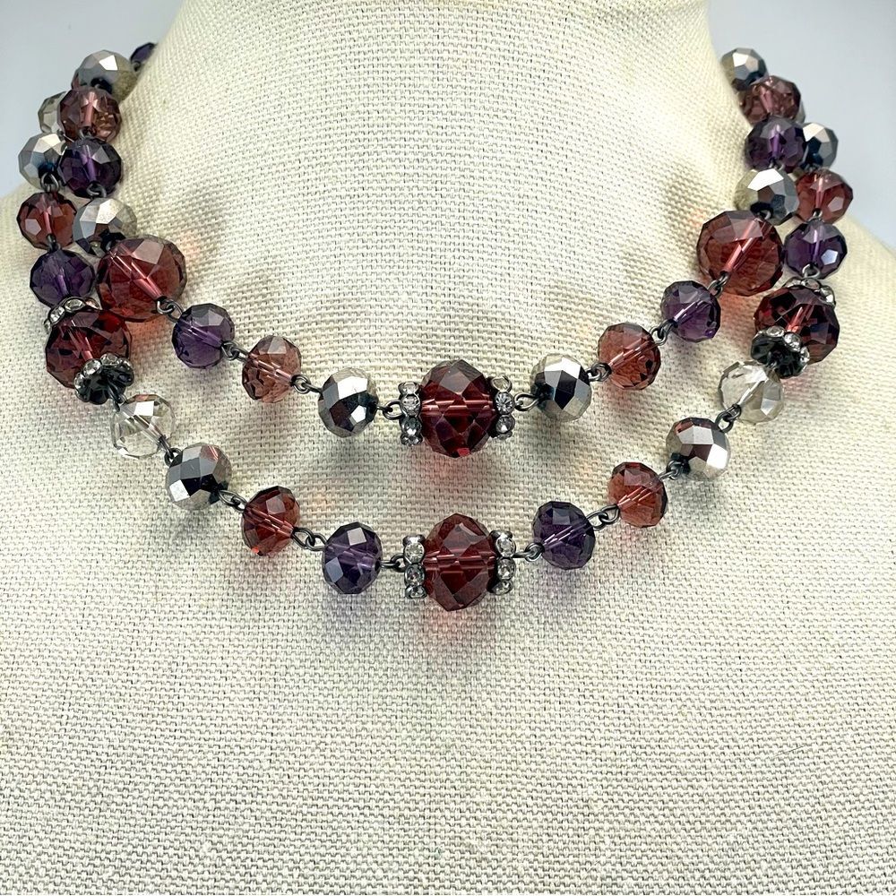 Vintage Crown Trifari Necklace Faceted Bead Rhinestone Sparkles Silver Purple
